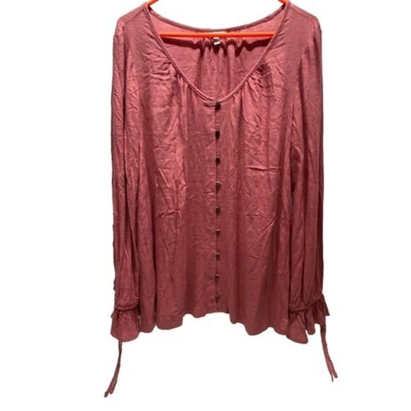 Sonoma Women's Blouse XL Long Sleeve V-Neck Pheasant Style Mauve Ruffle Cuff NWT - Picture 1 of 12